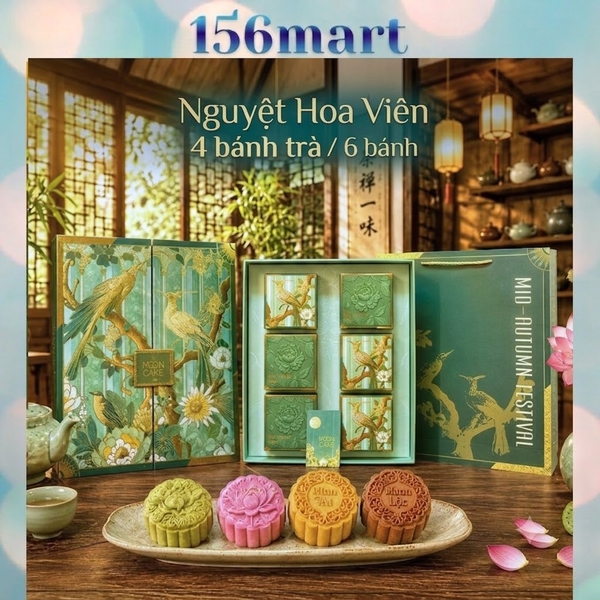 Hộp Trung Thu Nguyệt Hoa Viên 4 Bánh Trà | 6 Bánh Cao Cấp | Hộp Cứng Gấp Gọn - {{store}}