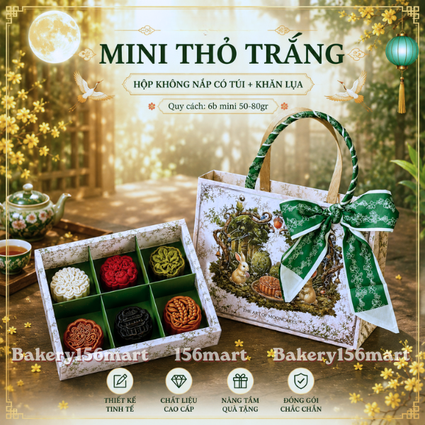 10 Hộp Đựng 6 Bánh Trung Thu Mini , Lava trứng chảy, Mochi 50g–80g | THỎ TRẮNG | –  Mẫu Mới 2026