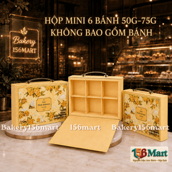 [SIÊU XINH] Hộp Trung Thu Mini Cứng 6 bánh (50g-75g) - HOA VÀNG-  {{store}}