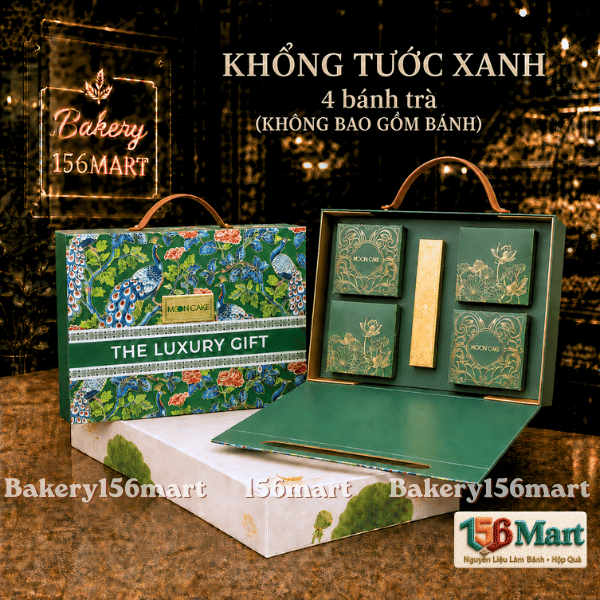Vỏ Hộp Trung Thu 4 bánh trà 150g- 250g CỨNG GẤP GỌN -KHỔNG TƯỚC XANH -   156mart