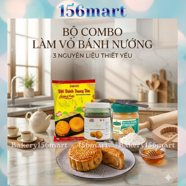 COMBO VỎ BÁNH NƯỚNG:Gồm bột trộn sẵn mikko+ nước đường bánh nướng + bơ đậu phộng