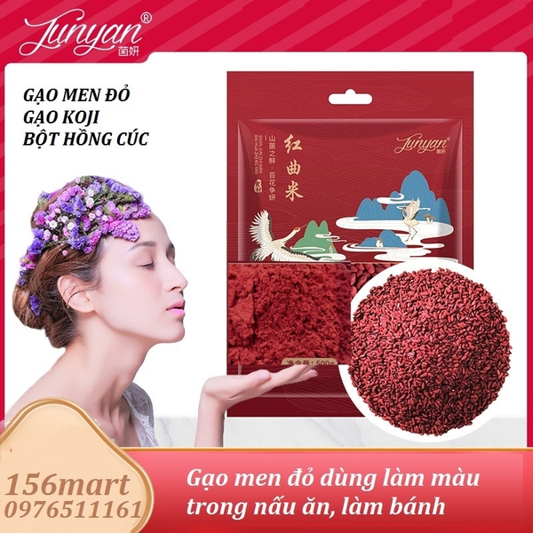 Bột gạo men đỏ Koji (Bột hồng cúc) tạo màu cho bánh kẹo, giò chả, lạp xưởng, giò bê, thịt kho tàu,