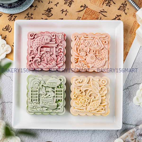 150G 200G Khuôn Trung Thu 4 Mặt Cá Koi Ba Chiều - 156mart