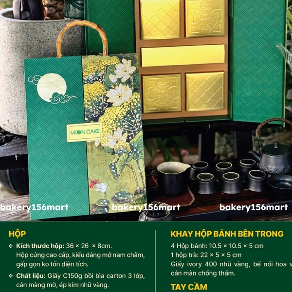 Hộp trung thu Liên Hoa quai trúc gắn đá Premium -  4 bánh trà / 6 bánh