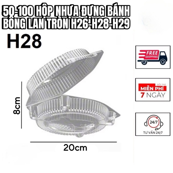50-100 Hộp Nhựa Đựng Bánh Bông Lan Tròn H26 - H28 – H29