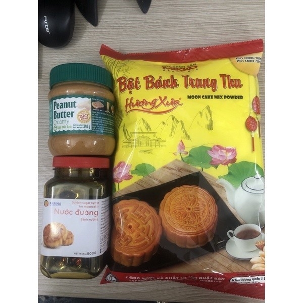 COMBO VỎ BÁNH NƯỚNG:Gồm bột trộn sẵn mikko+ nước đường bánh nướng + bơ đậu phộng