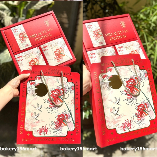 Hộp trung thu Hoa Viên / Hồng Hoa 4 bánh giá rẻ ép kim full túi (150g-250g)