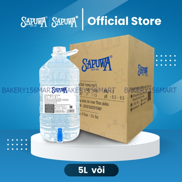 Thùng 4 chai nước tinh khiết 5L vòi - 156mart
