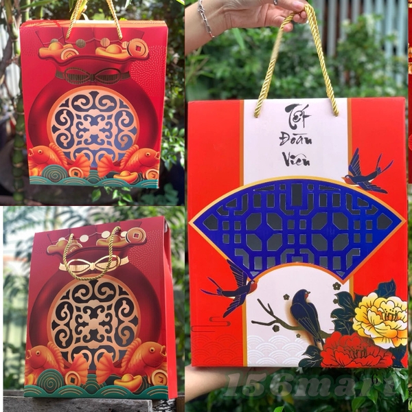 Set 5 -10 Hộp quà tết 2025 có đục lỗ nhìn thấy sản phẩn bên trong siêu to siêu đẹp size 36x29x11cm