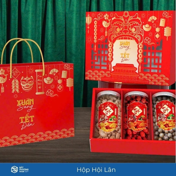 Set 5 Hộp Đựng Quà Tết Hội Lân / Tết Việt / Xuân Vượng / Song Mã / Vạn Hoa