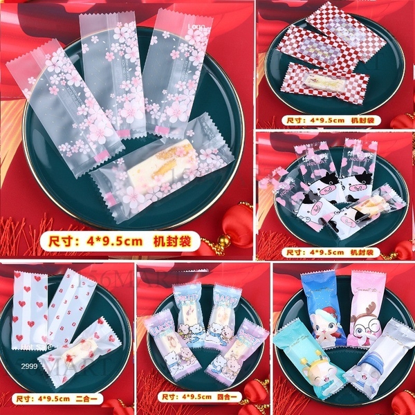Set 200 vỏ túi đựng kẹo nougat, kẹo hạnh phúc hình hoa anh đào, hoa cúc (KT 4*9.5cm)