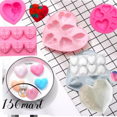 Khuôn silicon tim kim cương 3d làm bánh socola thạch cau râu 6 ô, 8 ô, 15 ô, tim lớn valentine
