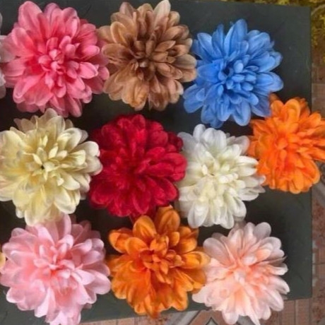 Set 5 bông cúc thược dược 9cm - hoa giả , hoa vải - phụ kiện trang trí mũ , tháp bánh , oản