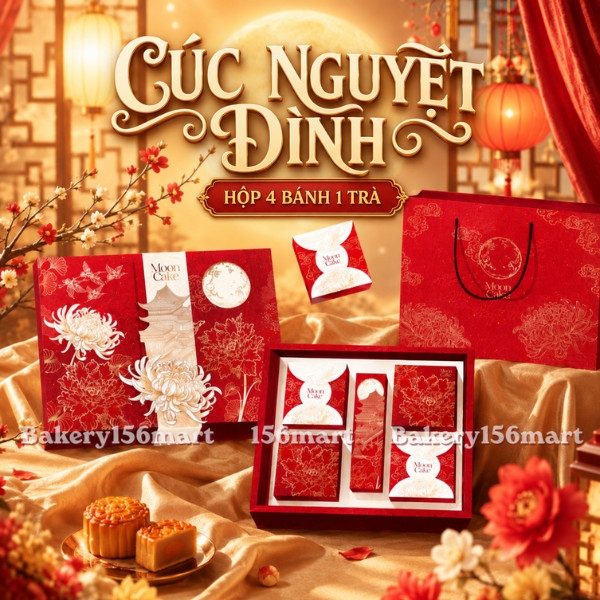 Vỏ Hộp Trung Thu 4 Bánh 1 Trà 150gr - 250gr ~ Cúc Nguyệt Đình (Mẫu Mới 2026)