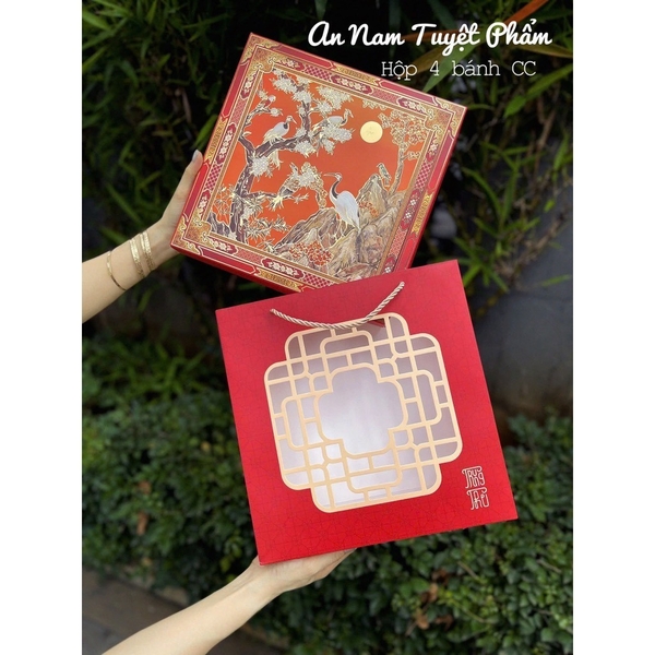 Hộp trung thu An Nam Tuyệt Phẩm -ép kim nhũ đồng full mặt hộp -hộp 4 bánh kèm túi xách