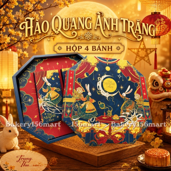 Hộp Trung Thu 4 Bánh Hào Quang Ánh Trăng, Hộp Trung Thu Bát Giác Đựng Bánh 150gr - 250gr (Mẫu Mới 2026)