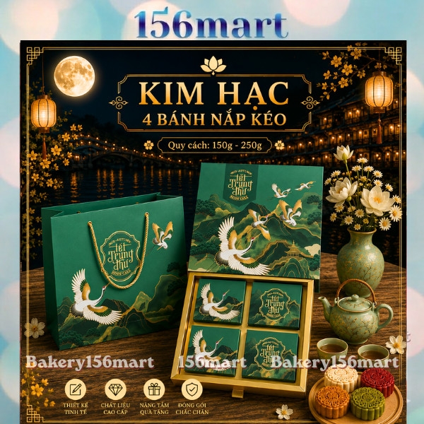 Vỏ Hộp Trung Thu 4 Bánh, Hộp Bánh Nướng, Bánh Dẻo 150g - 250g [ KIM HẠC ] -156MART