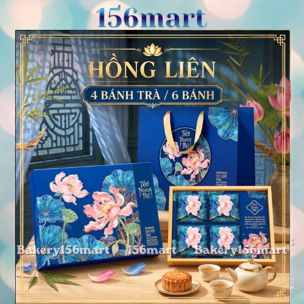 Hộp Đựng Bánh Trung Thu Hồng Liên  - 4 Bánh/6 Bánh 150g-250g - Kèm Túi Xách - 156MART