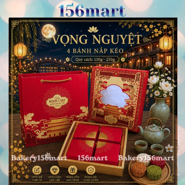 Vỏ Hộp Trung Thu 4 Bánh, Hộp Bánh Nướng, Bánh Dẻo 150g - 250g [VỌNG NGUYỆT]