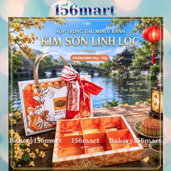 5-10H Hộp Trung Thu Mini 6 Bánh 50g-75g KIM SƠN LINH LỘC | Hộp Bánh Dứa Lava Trứng Chảy