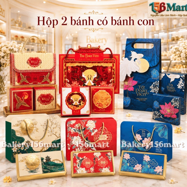 5-10 Vỏ Hộp trung thu 2 bánh có bánh con 150g -250g Nhiều Mẫu 2026