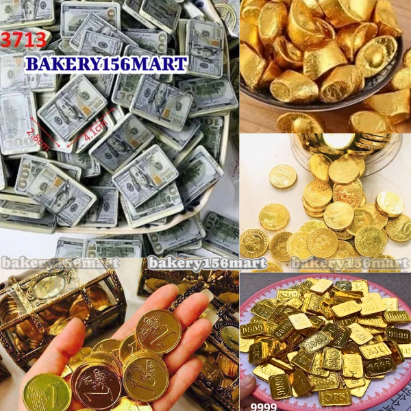 Phụ kiện trang trí bánh sinh nhật bánh kem - kẹo socola đồng tiền vàng trang trí