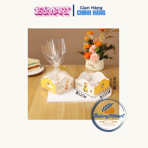 Set 50 Túi nilon Enjoy đựng bánh quy/ bánh mì/ bánh cookie kèm đế giấy vuông thành thấp enjoy