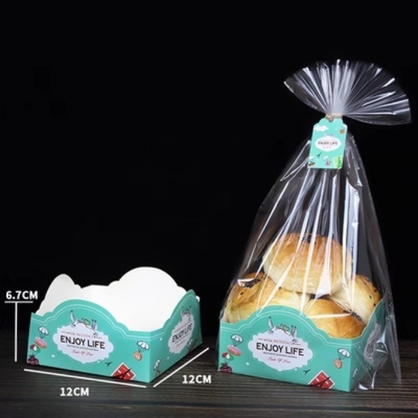 Set 50 Túi nilon Enjoy đựng bánh quy/ bánh mì/ bánh cookie kèm đế giấy vuông thành thấp enjoy