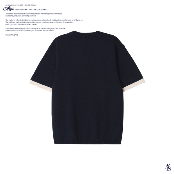 ATYS® GRAFFITI LOGO KNIT COTTON T-SHIRT (Navy)