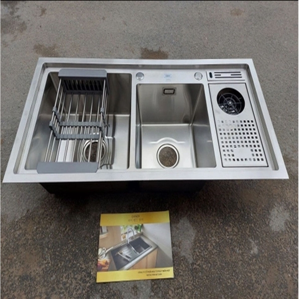 Chậu rửa bát 2 hố có bàn inox 304 - KOREAN