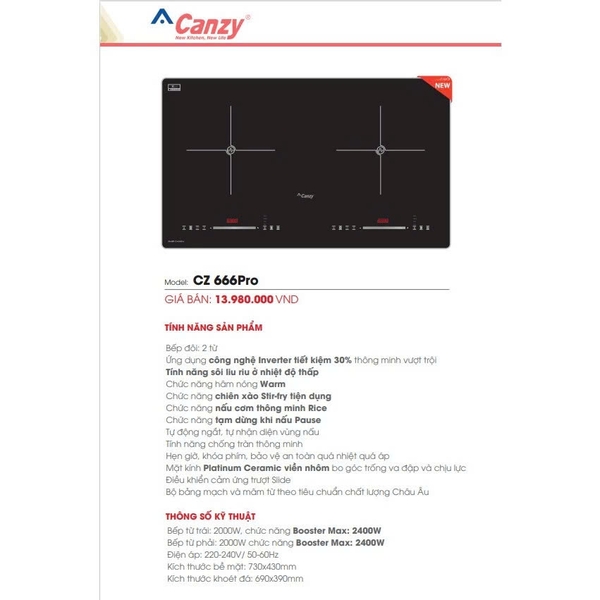 Bếp từ đôi Canzy 666pro