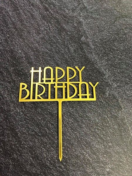 Topper Mica HPBD chữ in gạch chân VÀNG