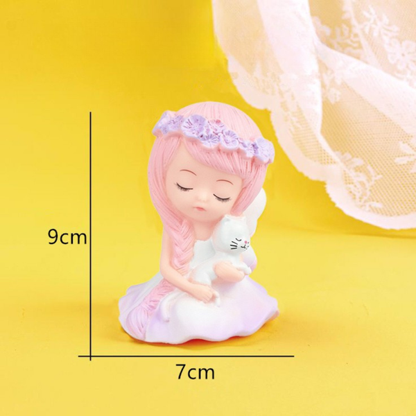 Đồ chơi trang trí bé tiên HỒNG ôm Mèo