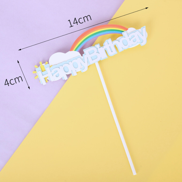 Que HPBD GIẤY cầu vồng + mặt trời + mây 2 lớp màu XANH