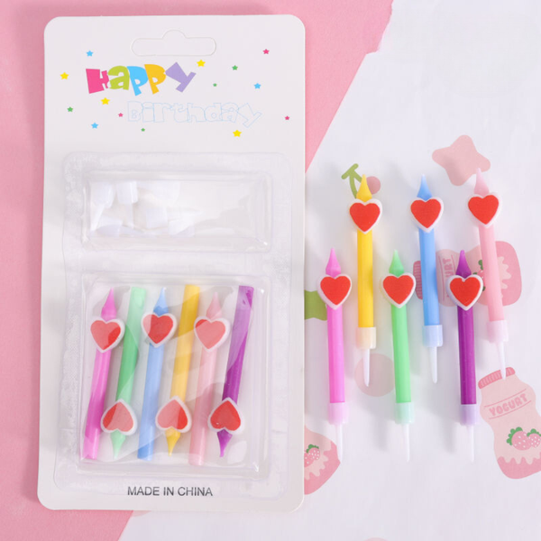 Set 6 nến ngắn nhiều màu gắn TIM