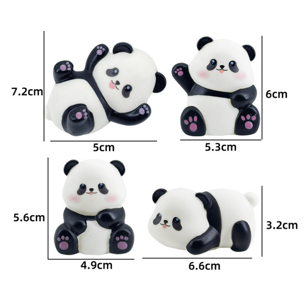 Đồ chơi trang trí set 4 gấu trúc PANDA nhựa đúc khối