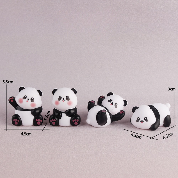 Đồ chơi trang trí set 4 gấu trúc PANDA nhựa đúc khối