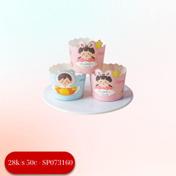set 50 Cốc cupcake giấy mix bé trai - gái xanh hồng (5*6*4,5 - đ*m*c)