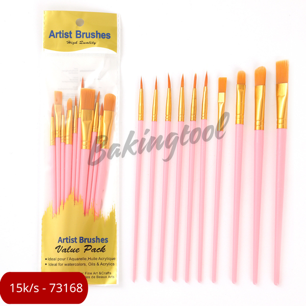 Set 10 chiếc cọ vẽ các size màu HỒNG