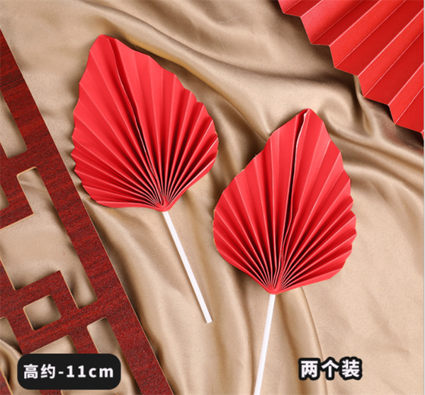 Set 2 Quạt lá cọ 11cm ĐỎ