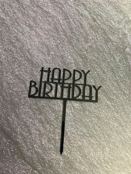 Topper Mica HPBD chữ in gạch chân ĐEN