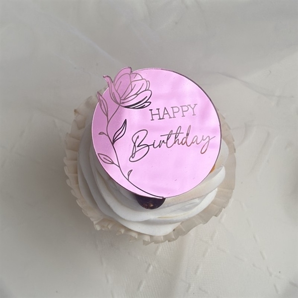 Set 5 TAG Topper mica tròn HAPPY Birthday Mix màu HỒNG