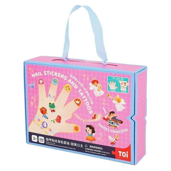 Hộp dán tattoos and nail sticker bé gái hãng Toi 260pcs 2 màu tím, hồng