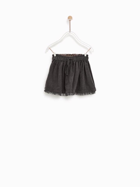 Chân váy nhung mỏng Zara bé gái 3 màu viền bèo, cạp chun
