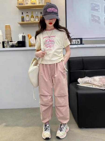 Quần kaki dài hãng Harvest cạp chun nơ 2 màu be, hồng