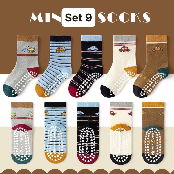 Set 5 đôi tất chống trơn trượt 10 mẫu cho bé trai, bé gái