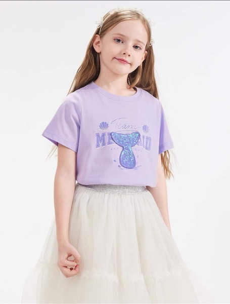Áo phông cotton cộc tay bé gái hãng MQD 3 màu trắng, xanh, tím
