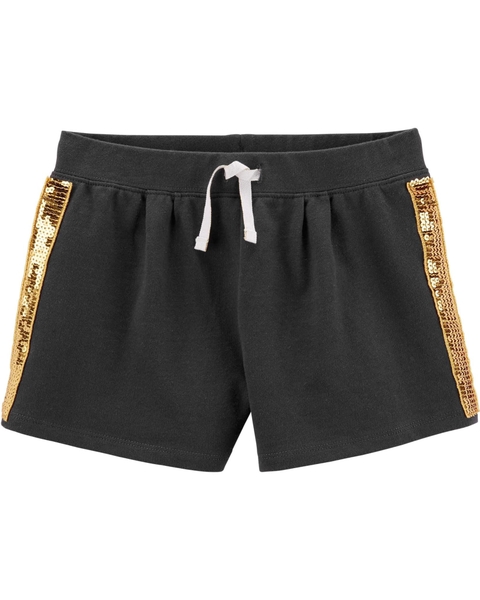 Quần sooc Carter's bé gái size đại 2 bên hông đính cườm vàng hè