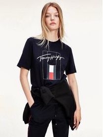 Áo phông cotton cộc tay Tommy Hilfiger màu trắng và xanh đen