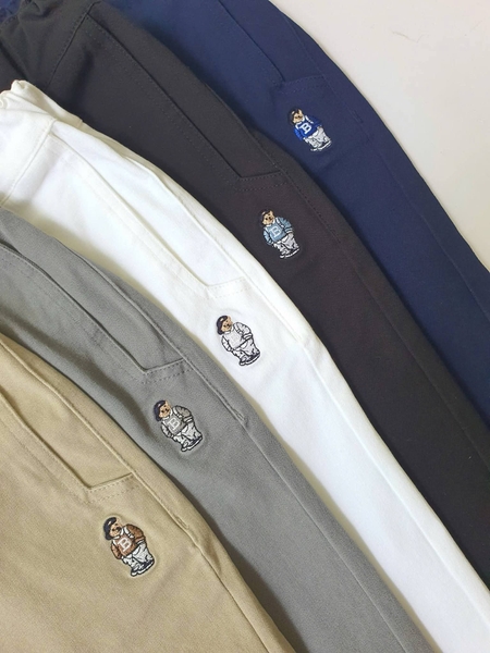Quần dài Beemon kaki cạp chun in hình gấu 5 màu be, trắng, xám, đen, navy